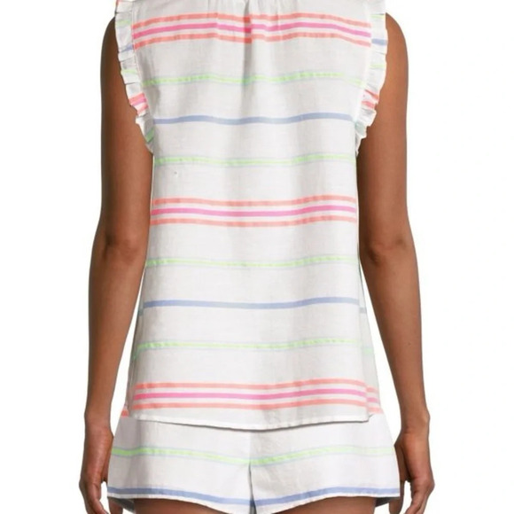 NWT Vineyard Vines Women’s Guava Multi-Stripe Ruffle Popover, Size Small - Picture 3 of 7